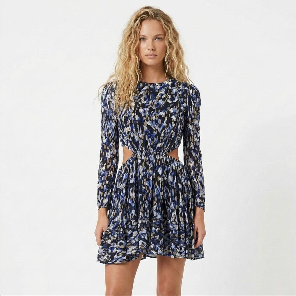 French Connection Bodine Cutout Mini Dress 6 NWT Navy Floral Long Sleeve Flare